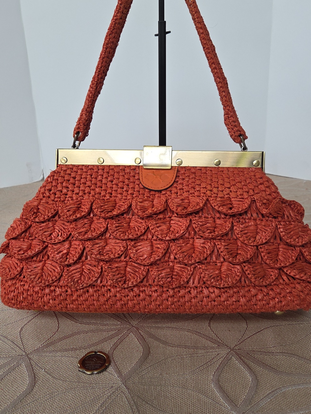 Patricia Nash Ferrara Woven Raffia Frame Bag, Koi Orange Satchel! - Picture 12 of 16
